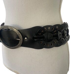 Vintage Old Navy Black Leather Cut Out Wide Statement Belt Medium